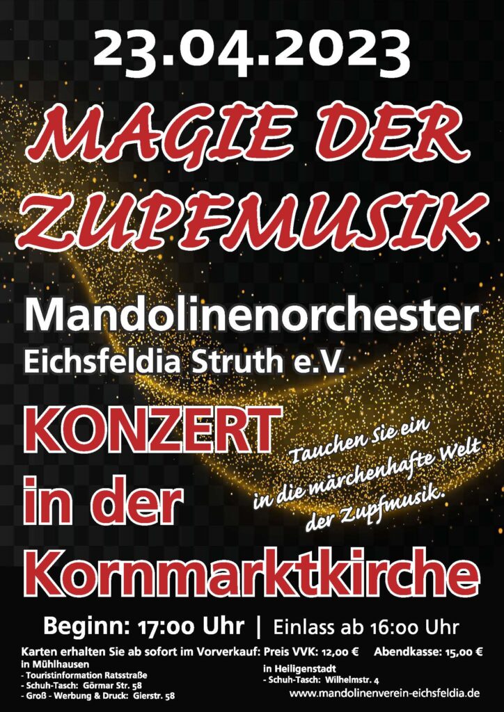 Flyer zum Konzert "Magie der Zupfmusik" am 23.04.2023